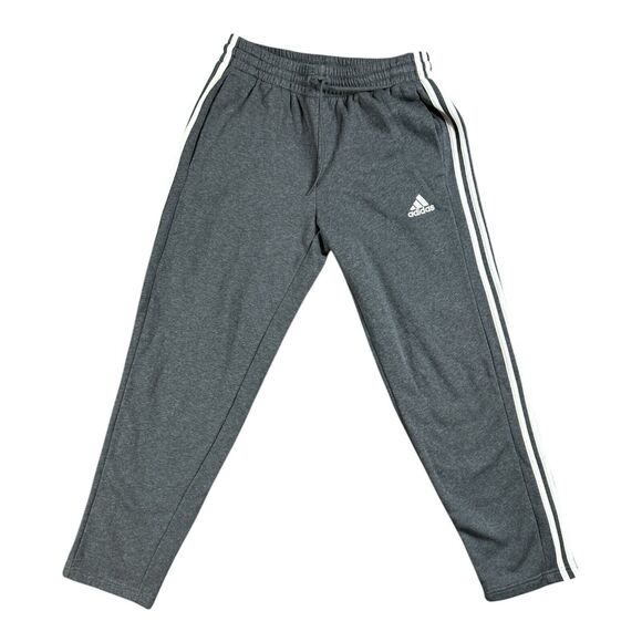 Adidas Pants Mens Medium‎ Gray Essentials 3 Stripes Open Hem Fleece Sweatpants - Picture 1 of 6